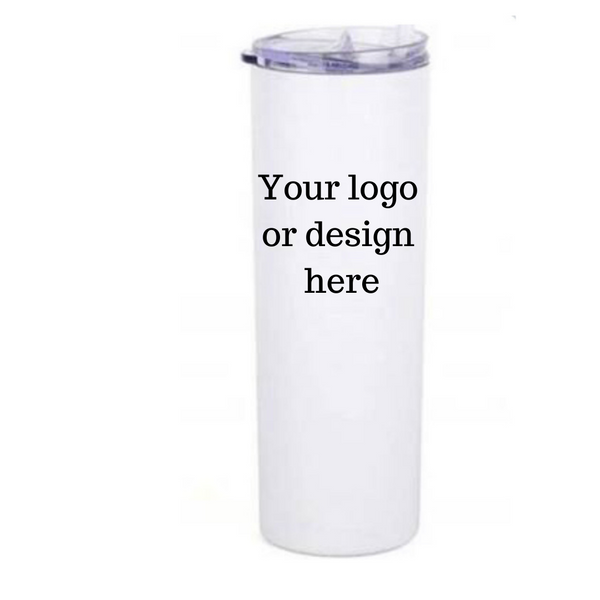 coffee tumbler letting you know you can add your logo or design to it