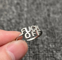 Gold Plated Stainless Steel 'FUCK OFF' Adjustable Ring