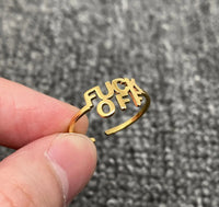 Gold Plated Stainless Steel 'FUCK OFF' Adjustable Ring
