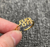 Gold Plated Stainless Steel 'FUCK OFF' Adjustable Ring
