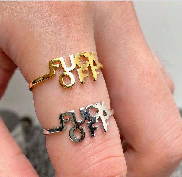 Gold Plated Stainless Steel 'FUCK OFF' Adjustable Ring