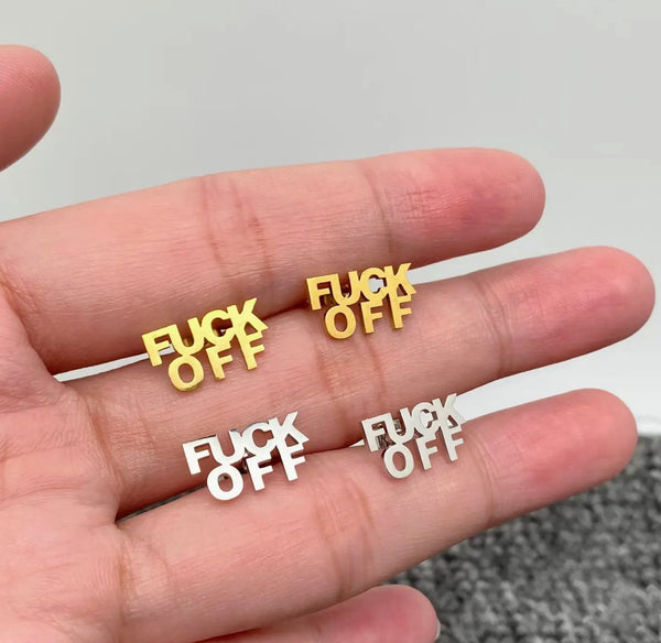'FUCK OFF' Stainless Steel Ear Studs