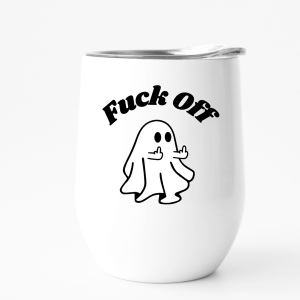 Picture of a ghost flipping off and the words fuck off