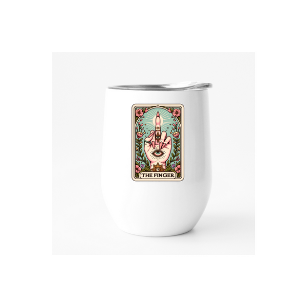 Middle finger tarot card on a wine tumbler