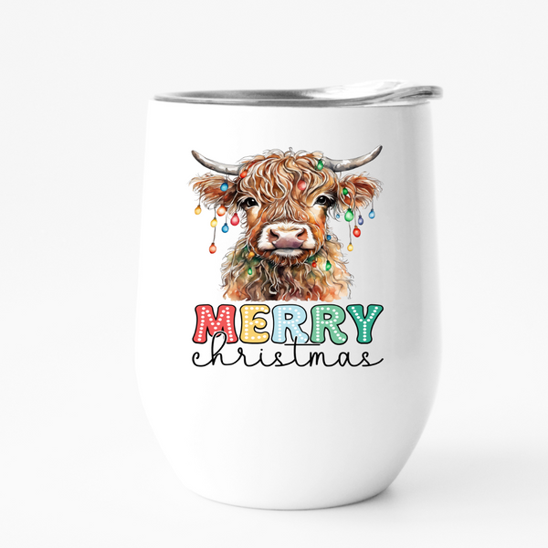 Highland Christmas Cow wine tumbler