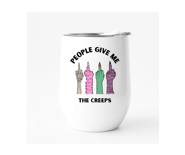 white tumbler with monster arms and middle finger