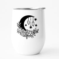 celestial moon with crystals and roses woowoo travel tumbler gift