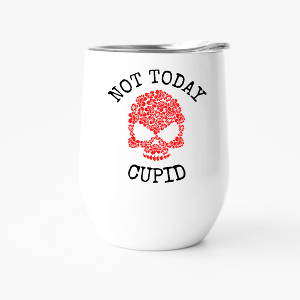 Not today cupid wine tumbler in floral skull design